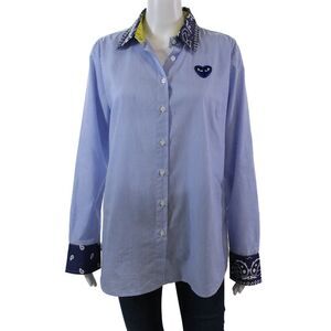 Romi Basha Women's Long Sleeves Button Down Blue Striped Shirt One Size